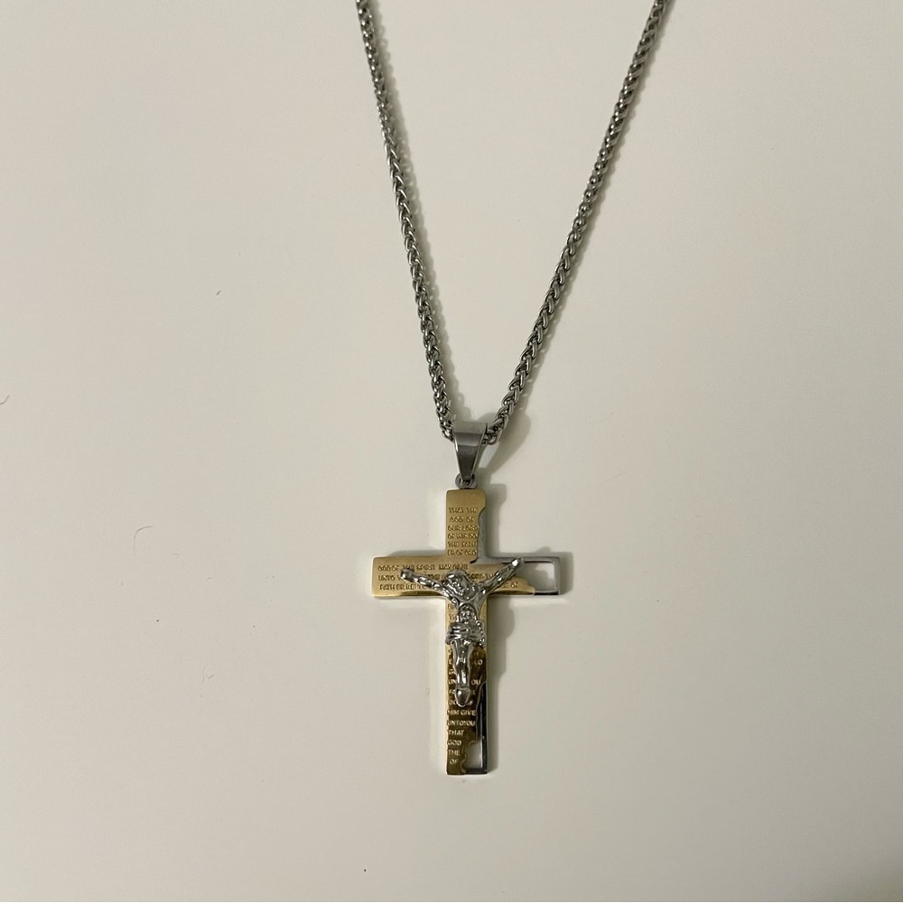 HZMAN Stainless Steel Jesus Christ Crucifix Cross Lord's Prayer Pendant Necklace